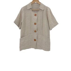 Unbranded (Handmade?) Linen Button Down Short Sleeve Blouse See Measuremnts Boho